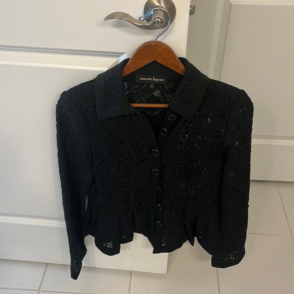 Nanette Lepore lace blouse with buttons.